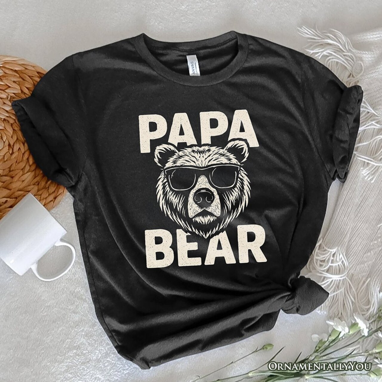 Papa Bear Sunglasses T-Shirt, Black Vintage Tee for Cool Dads